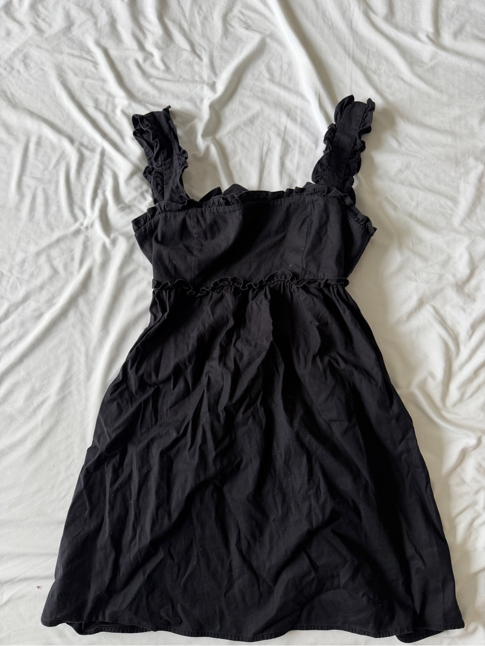 Reformation Black Ruffled Strap Mini Dress